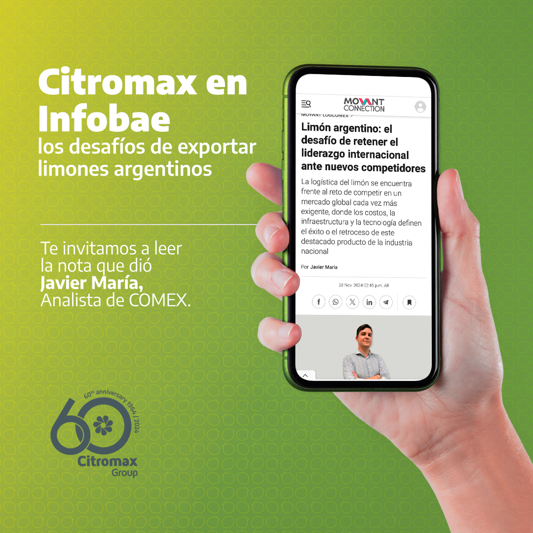 Citromax Group (@citromaxgroup) on Twitter photo Te invitamos a leer la nota que dió Javier Maria, Analista de COMEX de Citromax Group, en Infobae.
📖 Accede a la nota completa aquí: infobae.com/movant/2024/11…
#CitromaxGroup #Celebrating60Years Te invitamos a leer la nota que dió Javier Maria, Analista de COMEX de Citromax Group, en Infobae.
📖 Accede a la nota completa aquí: infobae.com/movant/2024/11…
#CitromaxGroup #Celebrating60Years