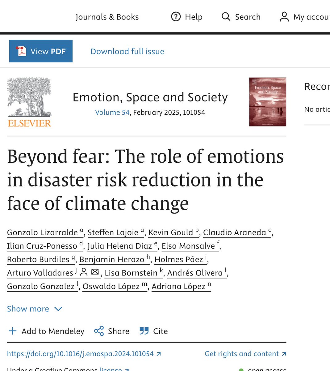 Gonzalo Lizarralde (@invisibl_houses) on Twitter photo Beyond fear: The role of emotions in disaster risk reduction in the face of climate change
Our new open access article
sciencedirect.com/science/articl…
<a href="/DisasterRisk/">Riesgo de Desastres</a>
<a href="/UCLRDR/">UCL Risk and Disaster Reduction</a>
<a href="/DisastersDecon/">Disasters: Deconstructed Podcast</a>
<a href="/RESILIENTCITY16/">RESILIÉNT/CITY</a>
<a href="/UCL_GD/">IRDR Centre for Gender and Disaster</a>
<a href="/irec2019/">i-Rec 2019</a>
<a href="/AdaptFutures/">Adaptation Futures 2025</a>
<a href="/ClimateAdapt/">Climate Adaptation</a> Beyond fear: The role of emotions in disaster risk reduction in the face of climate change
Our new open access article
sciencedirect.com/science/articl…
<a href="/DisasterRisk/">Riesgo de Desastres</a>
<a href="/UCLRDR/">UCL Risk and Disaster Reduction</a>
<a href="/DisastersDecon/">Disasters: Deconstructed Podcast</a>
<a href="/RESILIENTCITY16/">RESILIÉNT/CITY</a>
<a href="/UCL_GD/">IRDR Centre for Gender and Disaster</a>
<a href="/irec2019/">i-Rec 2019</a>
<a href="/AdaptFutures/">Adaptation Futures 2025</a>
<a href="/ClimateAdapt/">Climate Adaptation</a>