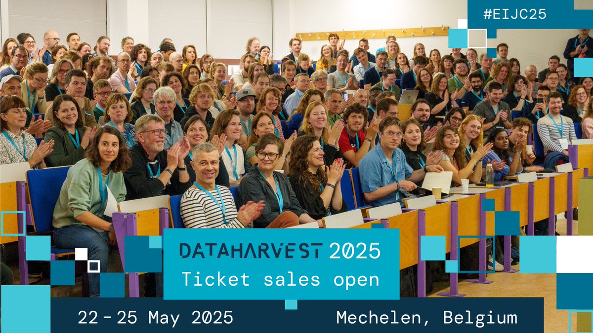 DataharvestEIJC's tweet photo. 🚨 Tickets for #Dataharvest2025 are now on sale!

Join Europe’s investigative journalism community in Mechelen, Belgium, from May 23–25, 2025. 

Hands-on training, presentations, panels, and more await at #EIJC25

🎟️ Tickets here: https://t.co/83XyQ7RUyn https://t.co/lXlfMzEw5y