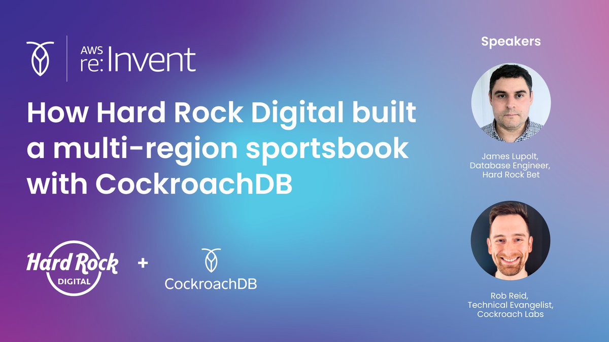 At #AWSreInvent? 

<a href="/robreid_io/">Rob Reid</a> will be taking the stage today with <a href="/HardRockDigital/">Hard Rock Digital</a> to discuss building performant and compliant multi-region applications.

Read their full story: cockroa.ch/49iI0cv
Get info on this talk: cockroa.ch/3V4YH5t