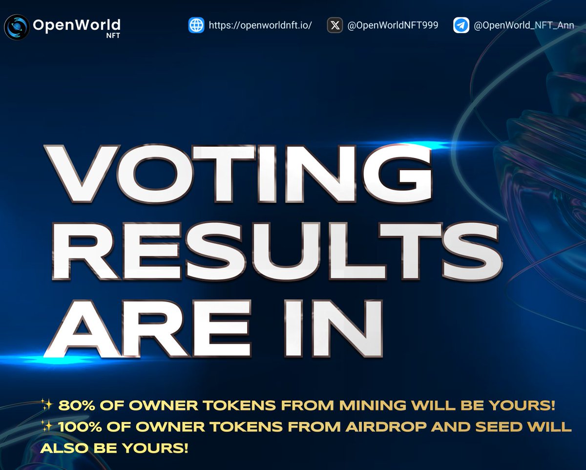 😎 Hello OpenWorld_NFT community,

👉🏻 Following the results of the vote with the participation of over 80% of shareholders and the community, we are happy to announce some great news: The entire OWNER token supply will be distributed earlier than expected! 🔥

⚠️ Distribution