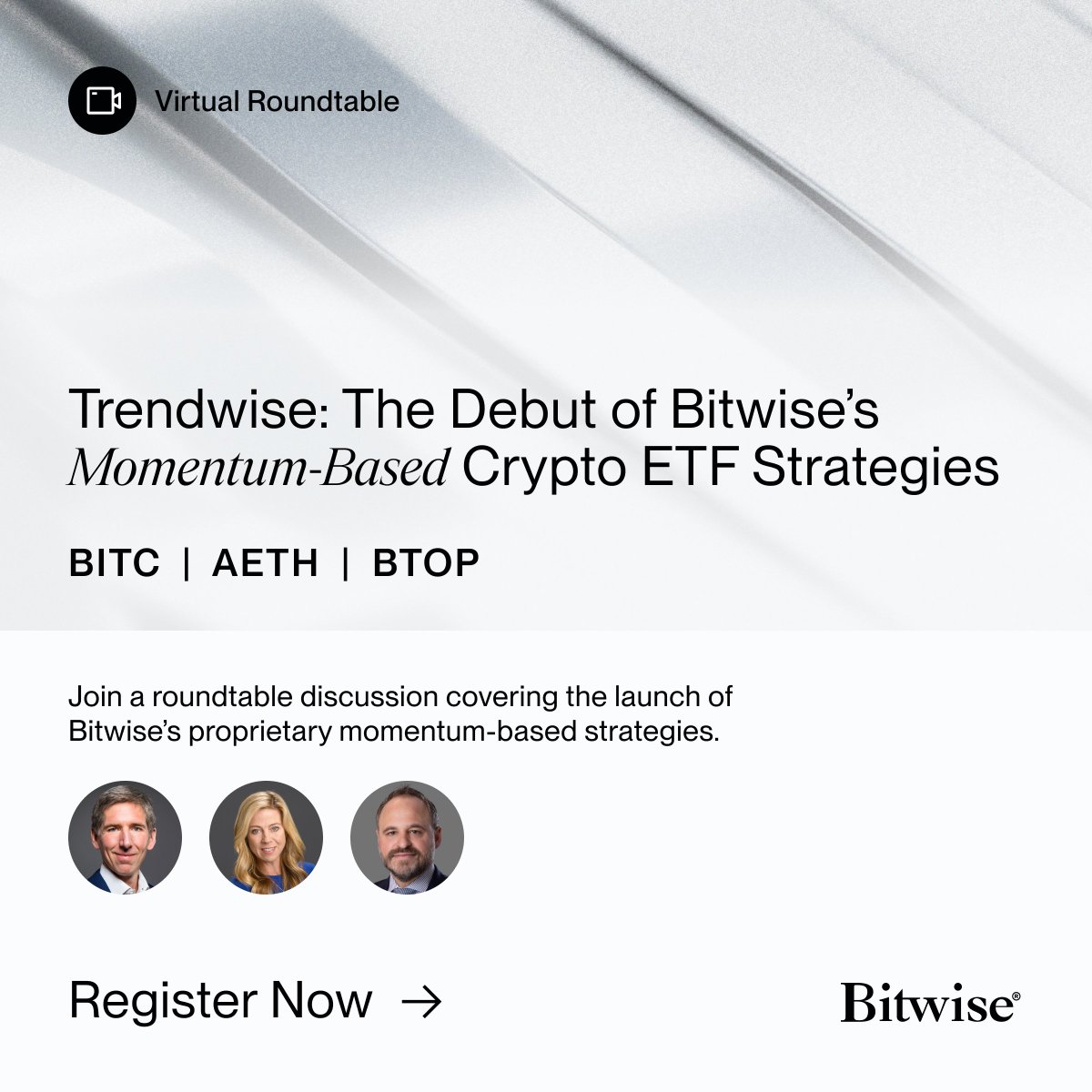 Three of our futures-based funds—BITC, AETH, and BTOP—are converting to new  momentum strategies that rotate between crypto futures and U.S. Treasuries  based on market signals. Join our webinar on 12/4 to learn