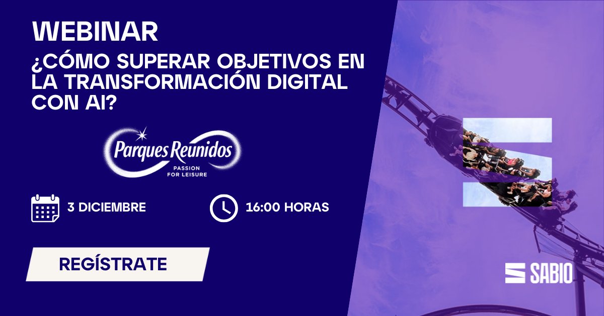 📢⏰ ¡El nuevo #webinar de Sabio en colaboración con Parques Reunidos llega mañana, martes 3 de diciembre, a las 16h!
☑️ Conoce cómo la implementación de Genesys Cloud CX ha contribuido a la mejora de la experiencia de sus clientes. Reserva tu plaza ya 👉 go.sabiogroup.com/Above-the-obje…