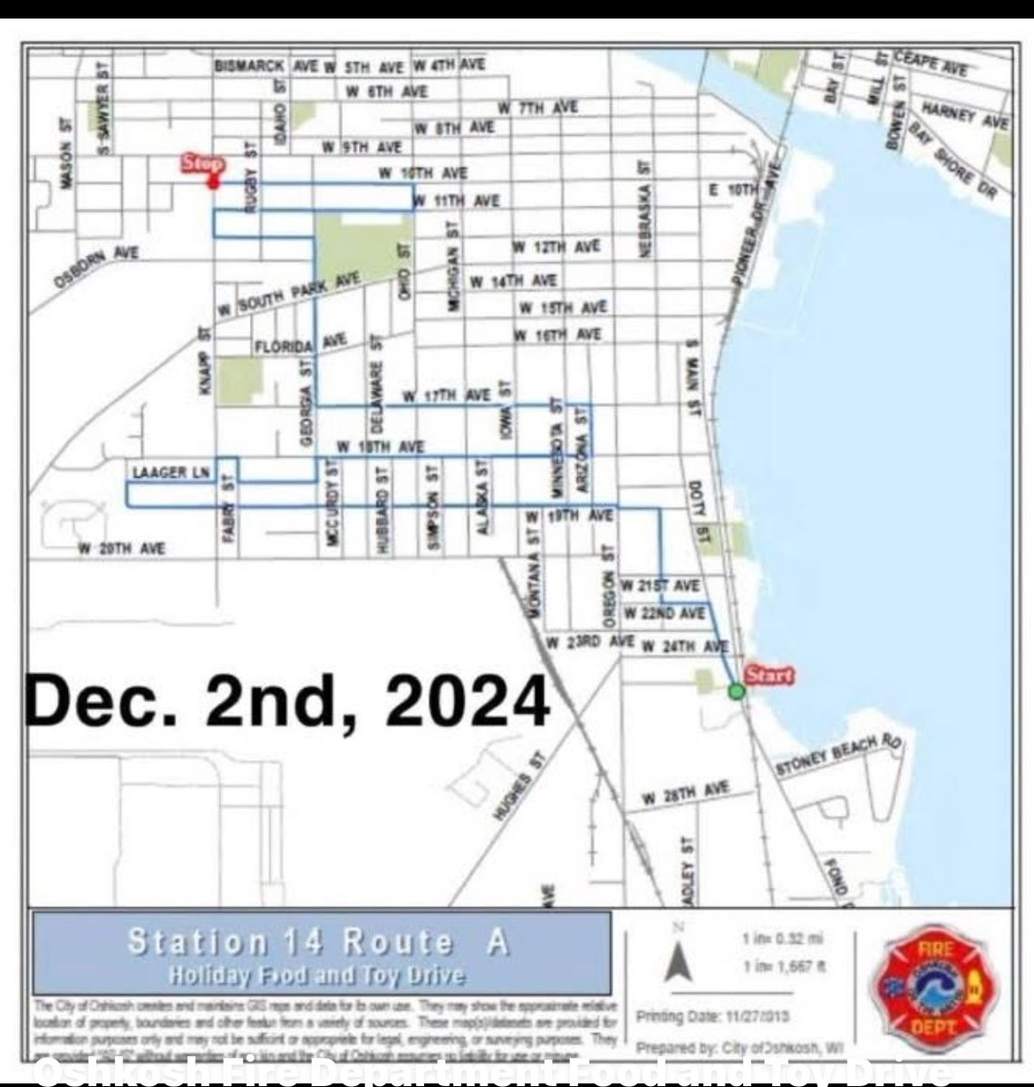 OshkoshFoodToy's tweet photo. 1st night of the Food &amp; Toy Drive! 🎅&amp; his elves from the @OshkoshFire Dept. will be in the southside of @CityofOshkosh. https://t.co/ATLi0DEHL3