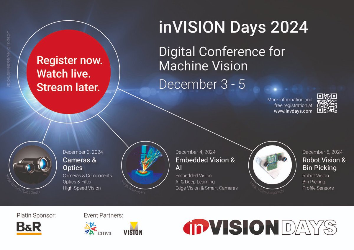 The free three-day online conference inVISION Days starts tomorrow. As every year, we are organising the EMVA Innovations on all three days with various exciting topics. Free registration and further information at invdays.com.
#EMVA #invisiondays