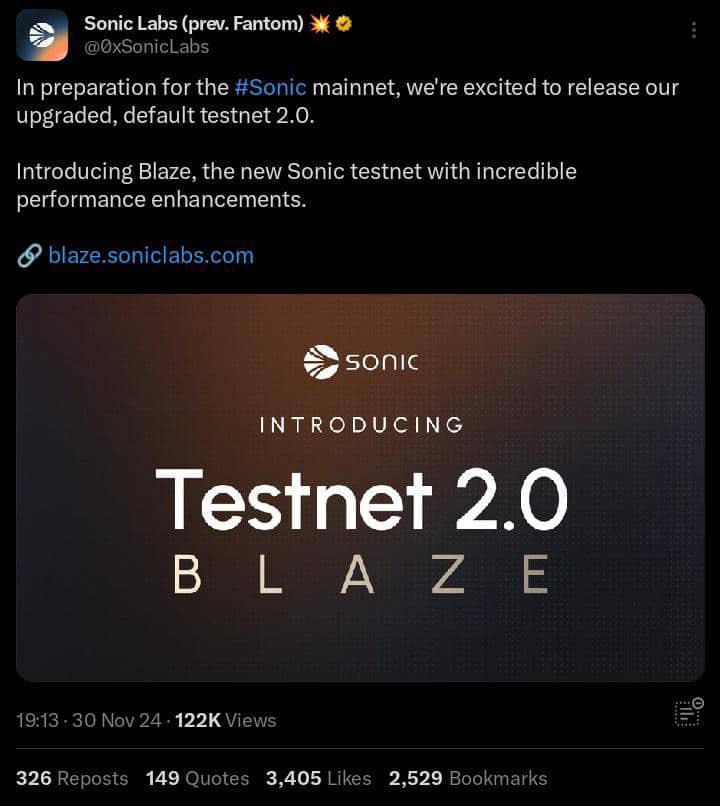 The easiest Testnet so far , some people will still fade .

blaze.soniclabs.com