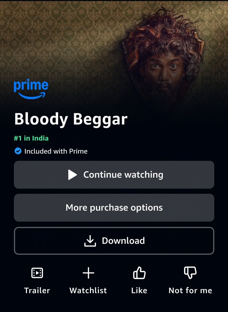 Dravid02832842's tweet photo. BloodyBeggar has been growing and covering hearts in OTT
Trending #1 in PrimeVideo
#BloodyBeggar #Kavin https://t.co/T3PX22pWRj