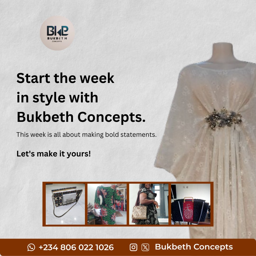 Bukbethconcepts's tweet photo. Kickstart your week with bold fashion statements! 
Let Bukbeth Concepts help you stand out in style.

DM us today to make it yours! 

#BukbethConcepts #StyleGoals #CustomFashion #BoldLooks #FashionInspo https://t.co/XlQmApxod1