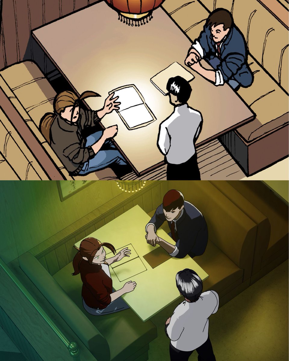 Here are some more restaurant side by side comparisons. It really does make a difference when you put all the characters into one scene! #animation #animatedshort #mangavsanime