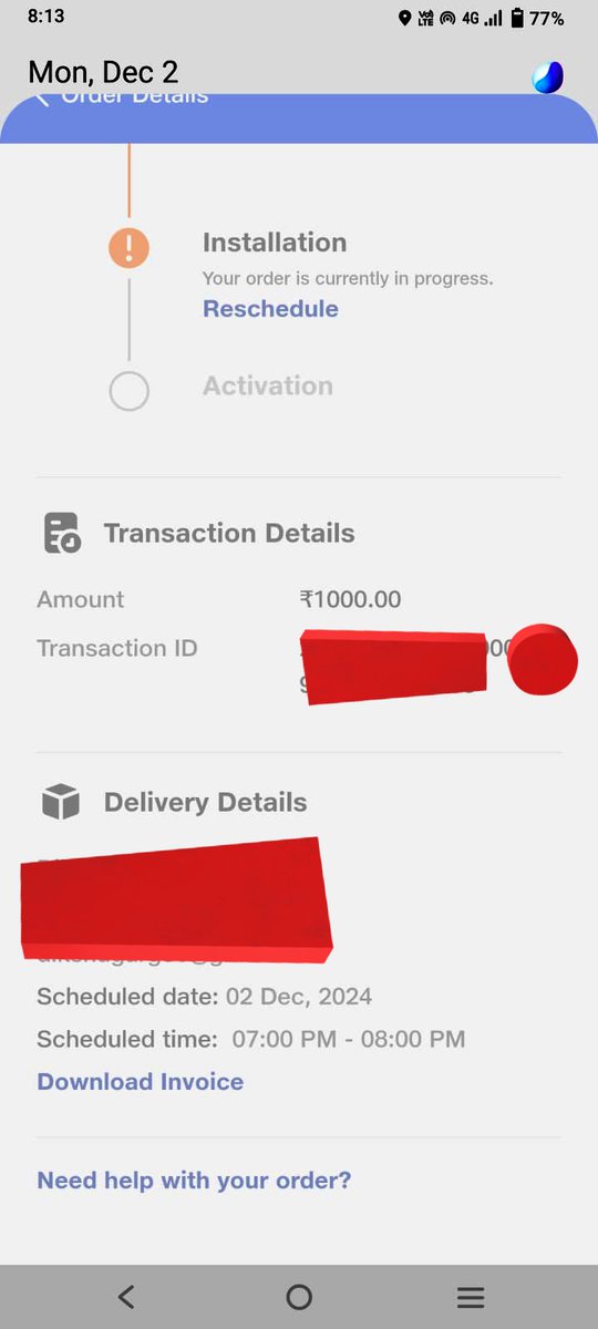 nikhil_agro's tweet photo. @JioCare My myjio app still showing schedule time for installation is 02.12.2024 time 07:00-08:00 PM even after 08:00 PM https://t.co/AgRa4SHJXo