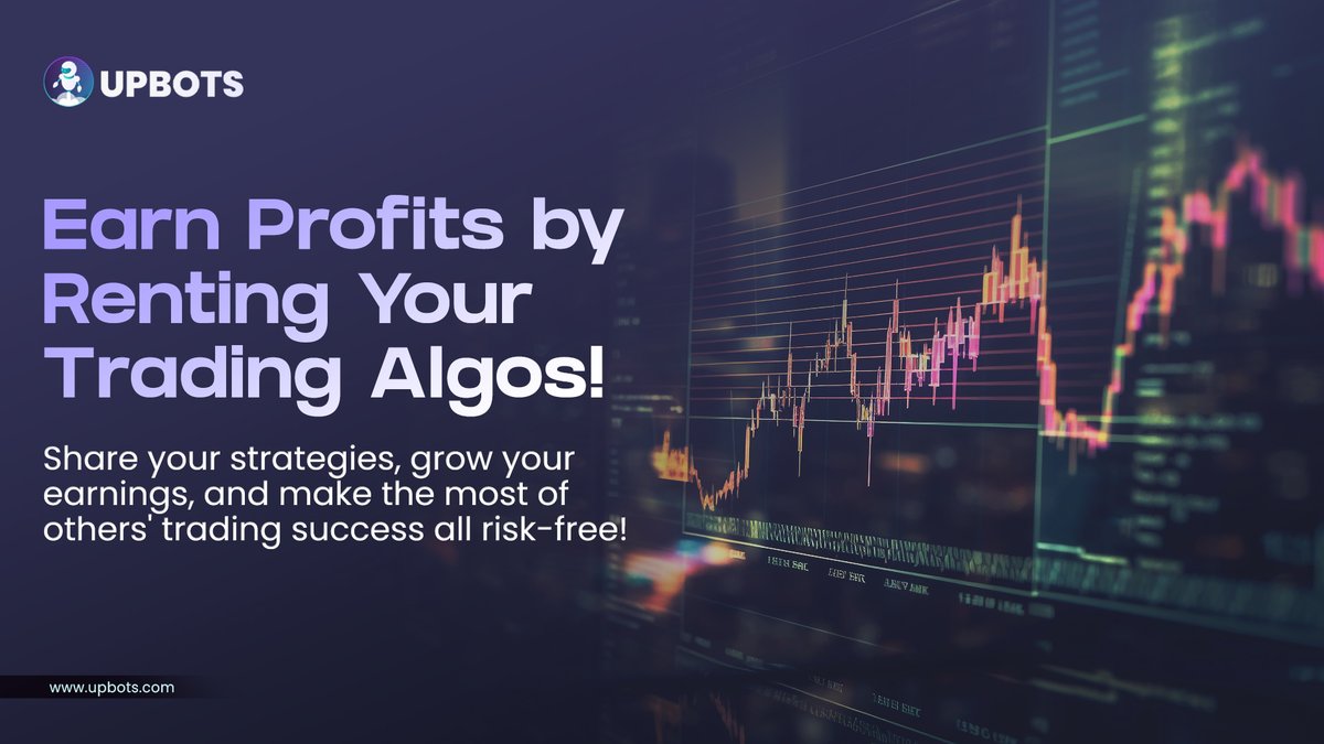UpBots's tweet photo. Offer your Algos for rent on UpBots! 😎

Share your trading algorithms with the UpBots community and let others follow your trades while earning a portion of their profits.

Turn others' trading capital to your advantage:

▸ Earn a share of their earnings without risking your funds.
▸ Enjoy commissions without putting your capital on the line.