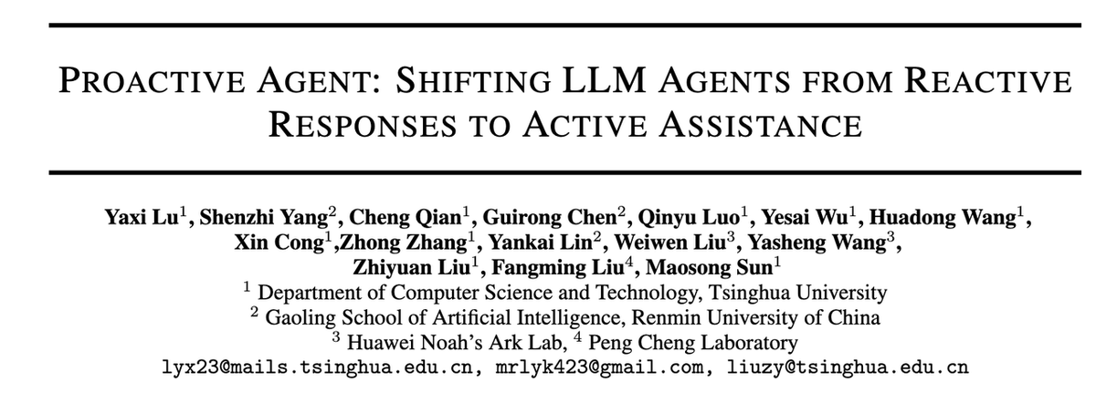 OpenBMB's tweet photo. Revolutionizing the Human-Agent Interaction Paradigm & From Reactive Agent to Proactive Agent!
We (Tsinghua NLP & OpenBMB) just introduced a groundbreaking new generation of Proactive Agent interactions! 🤖
Even the most advanced AI agents like ChatGPT are still traditional Reactive Agents, requiring explicit user instructions to perform tasks. But now, Our new Proactive Agent changes the game. These agents aren’t just instruction followers—they're smart assistants with "insight" 🧠. They actively observe, predict human needs, and solve problems before being asked. 🌟
paper🔗：https://t.co/P6NNtH5Ash
Code🔗：https://t.co/oRlj6KZhhX