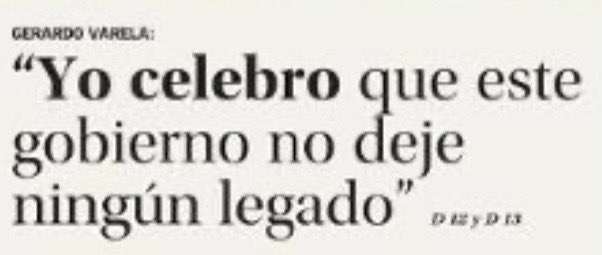 Ayer en entrevistas de El Merc y La Tercera se habla del “legado” del gob.
Pato Fdez dice q legarán un “cambio en la malla de poder” (guauu!).
Varela habla de la ausencia de legado.
Yo digo q el legado de este gob es la DESTRUCCIÓN de Chile: seguridad, economía, educación… todo