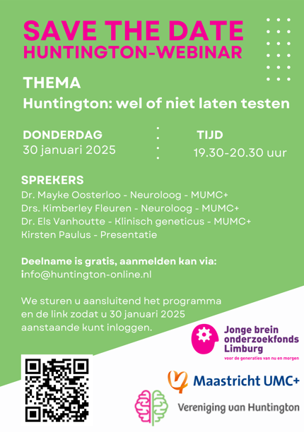 Huntington-Webinar - 30 januari 2025.
Aanmelden? Mail naar info@huntington-online.nl of check de agenda op onze website ➩ tinyurl.com/2mju956c