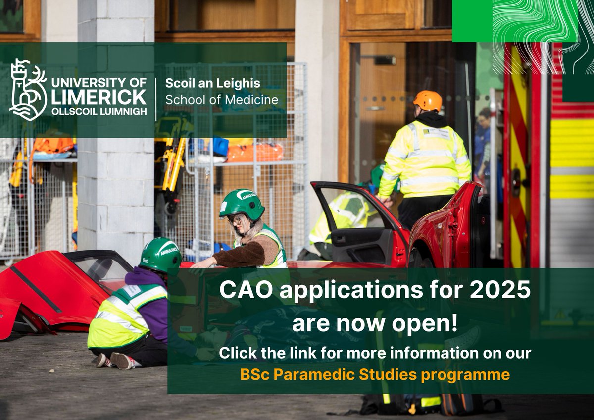 CAO Applications for 2025 are now open! 📖 For information on the BSc Paramedic Studies click the link below:
Come meet us at our upcoming Open Day on January 18th.
ul.ie/courses/bachel…
#StudyAtUL #Paramedicstudies