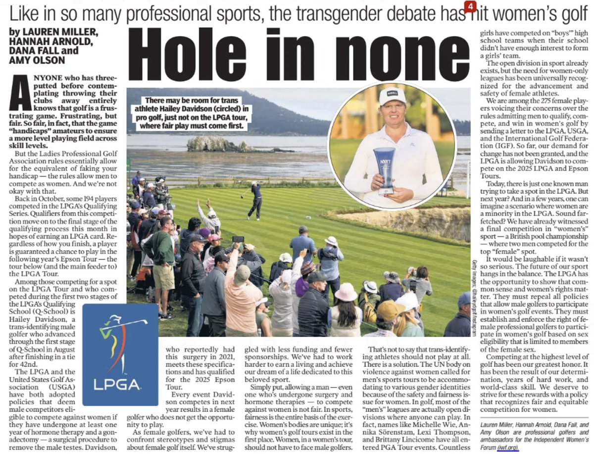 ⛳️Why women’s golf must remain women’s-only ⛳️

<a href="/danafallgolf/">Dana Fall</a>, <a href="/AmyOlsonGolf/">Amy Olson</a>, <a href="/lauren_miller37/">Lauren Miller</a>, &amp; Hannah Arnold are among the 275 female players voicing their concerns over the rules admitting men to qualify, compete, &amp; win in women’s golf by sending a letter to the <a href="/LPGA/">LPGA</a>, <a href="/USGA/">USGA</a>,