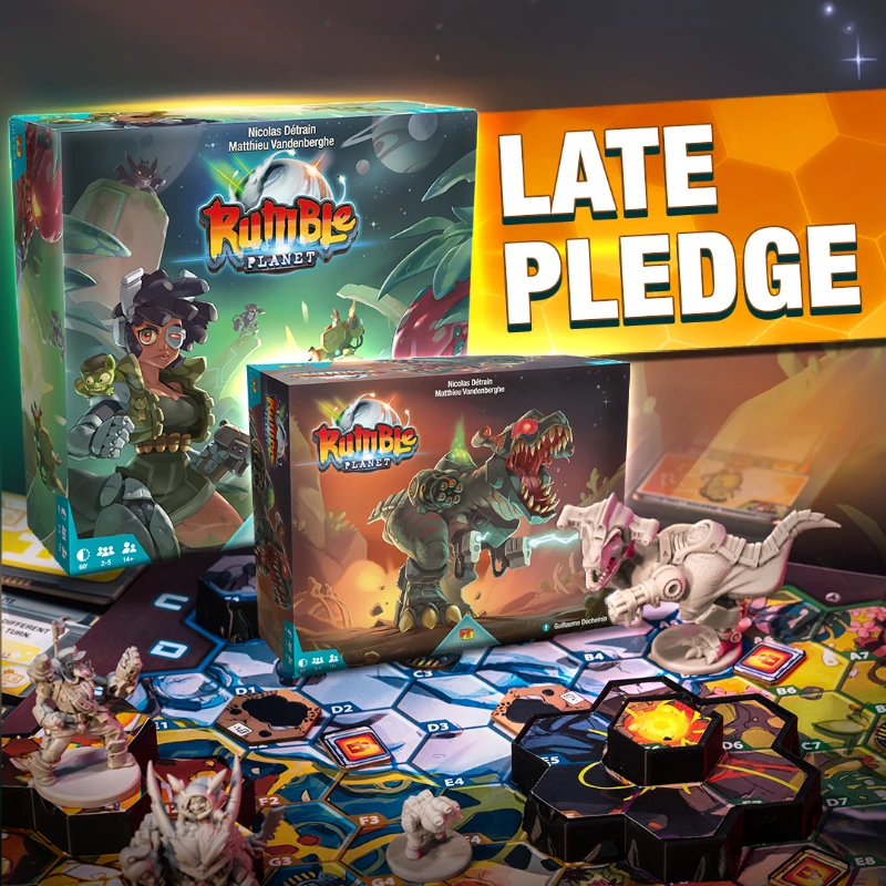 Si vous avez loupé la campagne de financement participatif, tout n'est pas perdu ! Le late pledge est ouvert et vous pouvez, pour un temps limité, commander votre exemplaire de Rumble Planet !
gamefound.com/fr/projects/an…