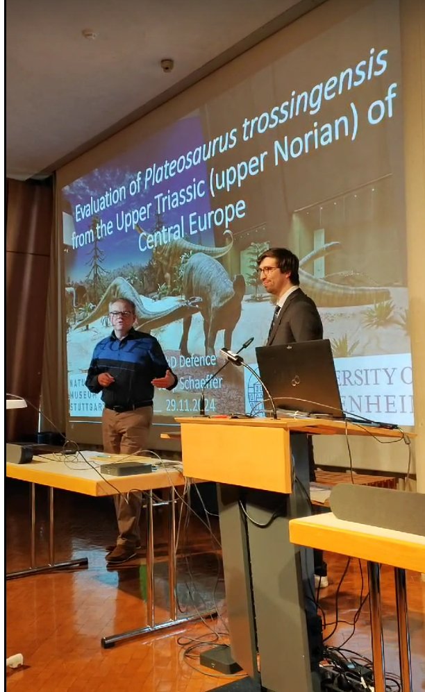 JoepSchaeffer's tweet image. Last Friday I successfully defended my PhD dissertation “Evaluation of Plateosaurus trossingensis from the Upper Triassic (upper Norian) of Central Europe” at the @SMNStuttgart.
Huge thanks to my committee, supervisors, colleagues and family.
#PhDone