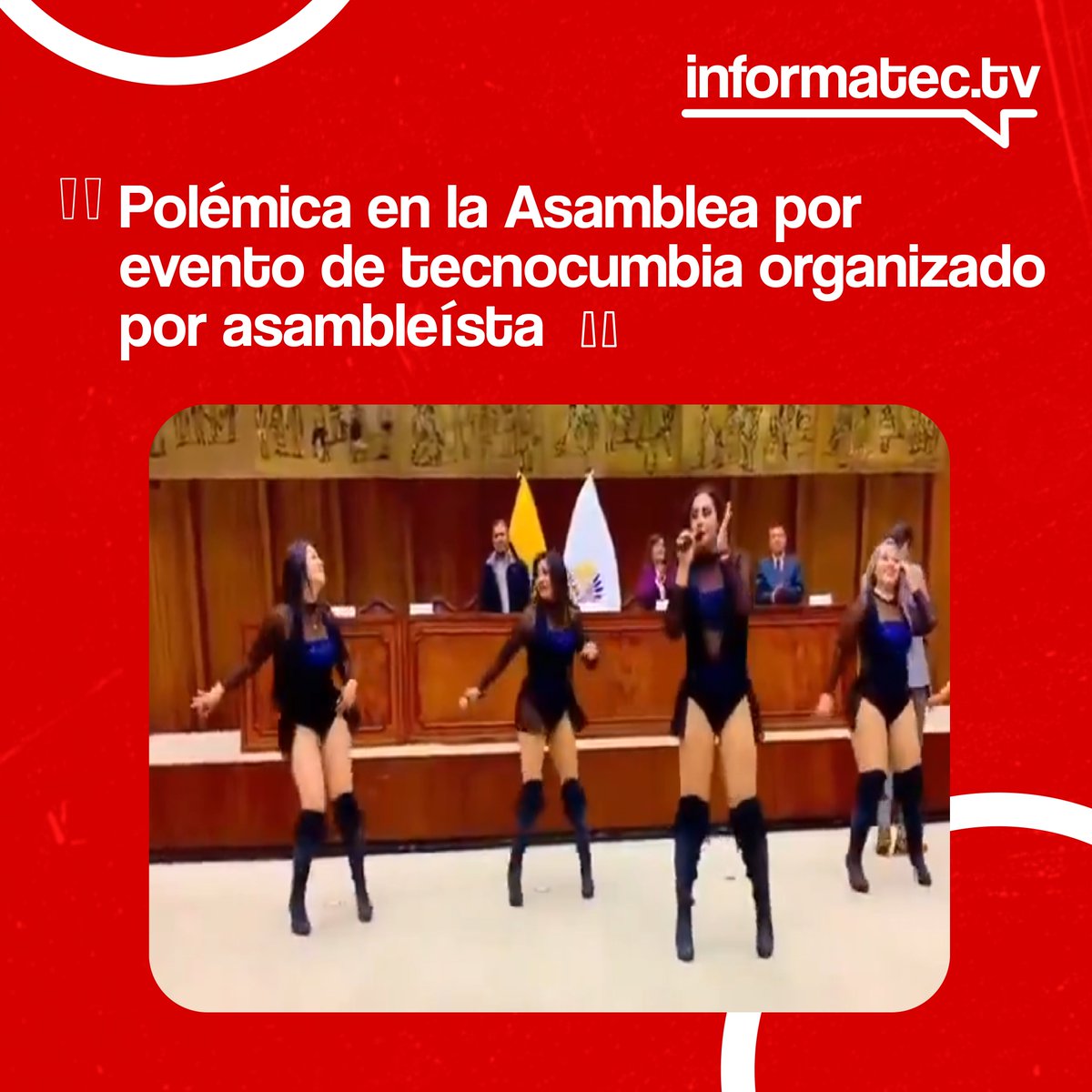 Informatectv_e's tweet image. 🎶 Tecnocumbia en la Asamblea: Un show musical en un salón legislativo organizado por el asambleísta Hernán Zapata desató críticas. 🕺🎤 La Asamblea promete sanciones tras el video viral. 🏛️🚨

➡️Léalo completo en: acortar.link/Yzpwex

#NoticiasEcuador #Política #Informatec
