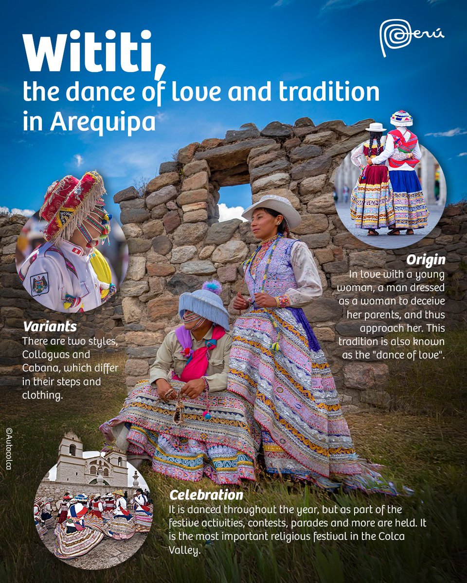 Wititi: the dance of love and tradition in Arequipa! 
A jewel of Peruvian folklore, this iconic dance was recognized as Intangible Cultural Heritage by UNESCO on Dec 2, 2015. Experience Arequipa’s magic through its culture, gastronomy, and landscapes! 

#VisitPeru #Arequipa #Peru