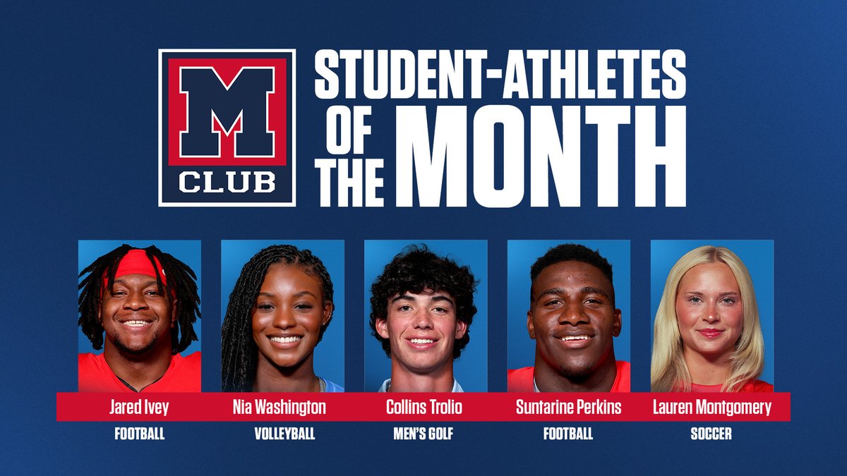 Ole Miss Academics (@rebelsacademics) on Twitter photo Congratulations to our December <a href="/OleMissMClub/">Ole Miss M-Club</a> Student-Athletes of the month!
<a href="/jared_ivey1595/">JI5</a> - <a href="/OleMissFB/">Ole Miss Football</a>
Nia Washington - <a href="/OleMissVB/">Ole Miss Volleyball</a>
Collins Trolio - <a href="/OleMissMGolf/">Ole Miss Menโs Golf</a>
<a href="/suntarine/">suntarine perkins</a> - <a href="/OleMissFB/">Ole Miss Football</a>
<a href="/laurenmonty10/">lauren montgomery</a> - <a href="/OleMissSoccer/">Ole Miss Soccer</a> Congratulations to our December <a href="/OleMissMClub/">Ole Miss M-Club</a> Student-Athletes of the month!
<a href="/jared_ivey1595/">JI5</a> - <a href="/OleMissFB/">Ole Miss Football</a>
Nia Washington - <a href="/OleMissVB/">Ole Miss Volleyball</a>
Collins Trolio - <a href="/OleMissMGolf/">Ole Miss Menโs Golf</a>
<a href="/suntarine/">suntarine perkins</a> - <a href="/OleMissFB/">Ole Miss Football</a>
<a href="/laurenmonty10/">lauren montgomery</a> - <a href="/OleMissSoccer/">Ole Miss Soccer</a>