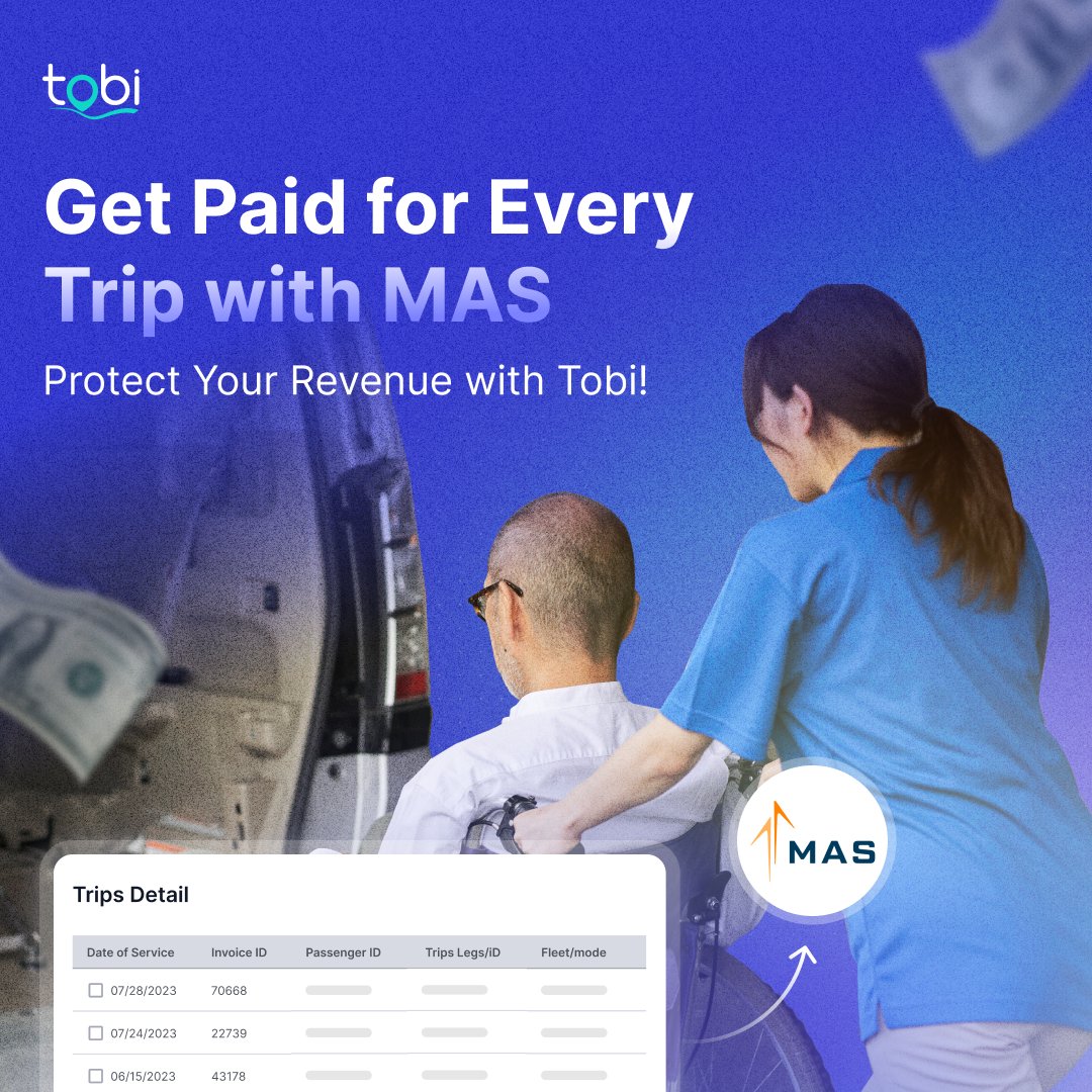 TobiSoftware's tweet image. Did you know? You won&apos;t get paid for your trip if MAS doesn’t receive the correct GPS data. Let Tobi protect your reimbursement by tracking every trip in real time. 

Don’t lose a dime – Sign Up Today: tobicloud.com/mas-compliant-… 

#NEMT #GPSCompliance #TobiSoftware