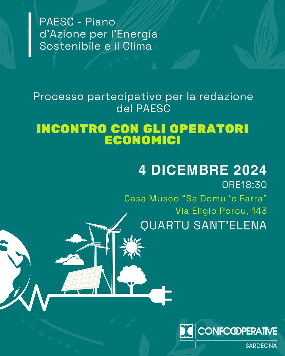 Il Comune di Quartu Sant’Elena continua il percorso di redazione del PAESC, con un incontro dedicato agli operatori economici della città.
Verranno presentate le opportunità offerte dall’efficienza energetica e dalla sostenibilità ambientale.
Ulteriori informazioni sul sito.