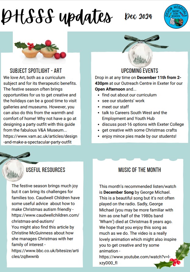 There's plenty going on at DHSSS this month...take a look at our December updates!