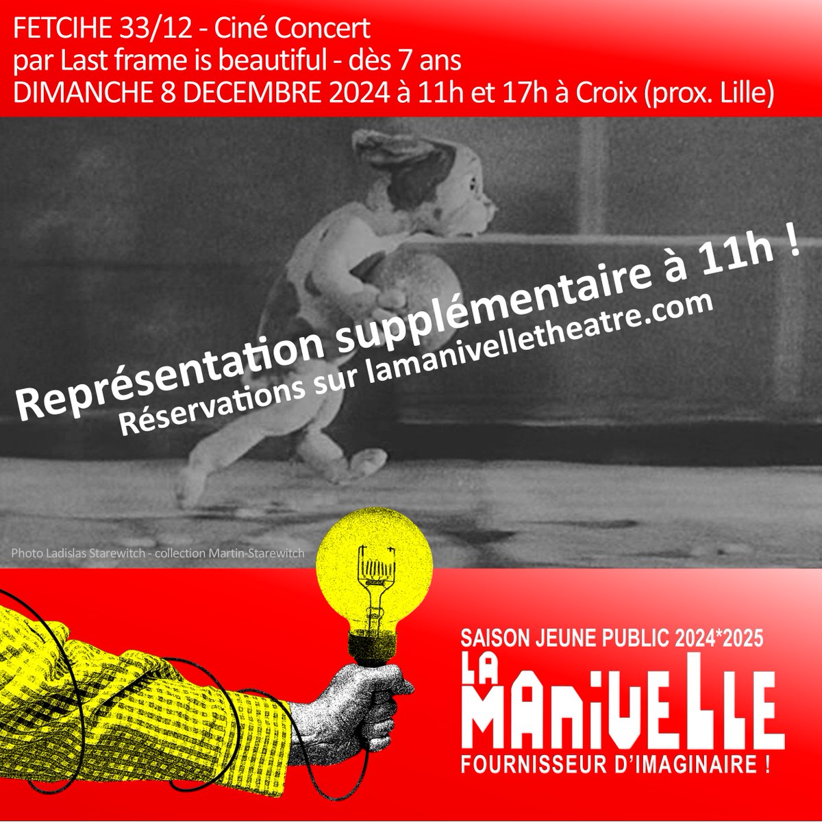 Ciné-concert #jeunepublic à @lamanivelle #theatre Croix/#wasquehal / "Fétiche 33/12" dès 7 ans / dimanche 8 décembre à 11h et 17h. Infos et réservations sur lamanivelletheatre.com