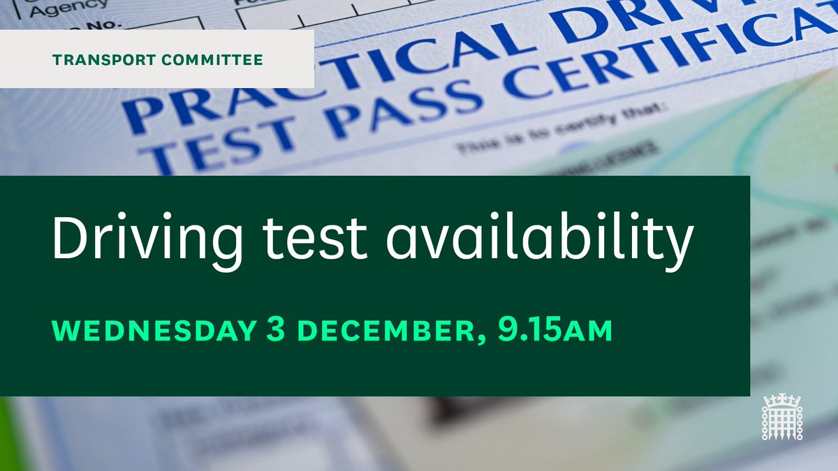 TransportCttee's tweet photo. 🚗 The @DVSAgovuk continues to battle through a backlog of driving tests that peaked at 500,000 
  
On Wednesday, we are holding a session to find out what is being done to reduce the waiting times 👇
https://t.co/FrEe0oTNCT https://t.co/a3cZfgKZPT