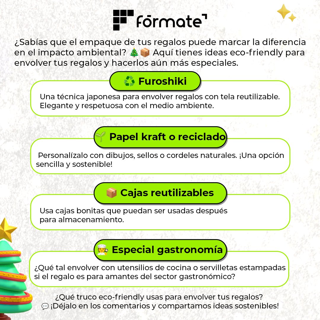 🎄 Esta Navidad, protege al ambiente mientras celebras. 🌍✨🎁 Regala sosteniblemente con empaques eco-friendly y apuesta por obsequios hechos a mano o experiencias.💚 Pequeños cambios, grandes impactos.
#cursosonline #cursosgratuitos #cursosgratis #gratis #Formate_es