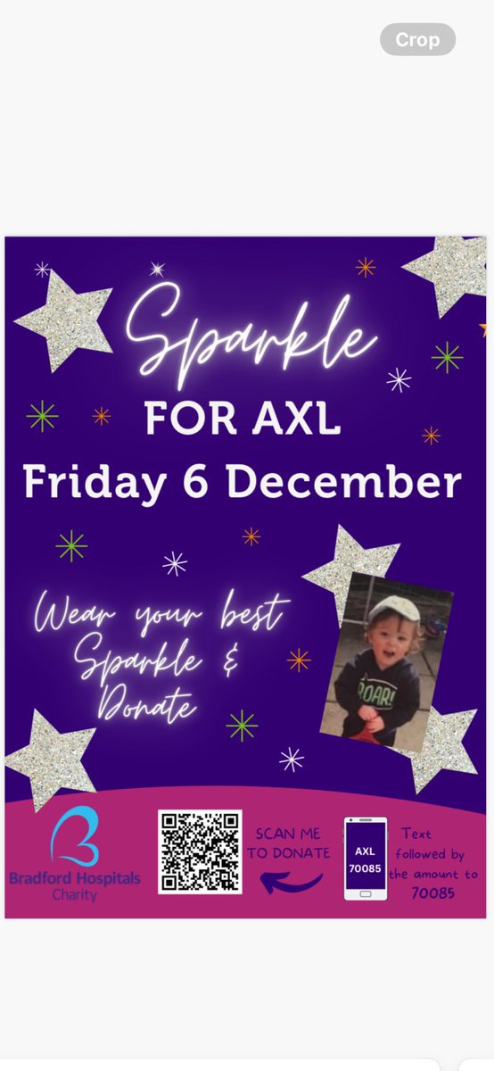 Sparkle for Axl this Friday 
Wear something sparkly and donate!!

Don’t forget bake sale main concourse 11am-1pm

Come down say hello and buy some treats ✨✨✨
