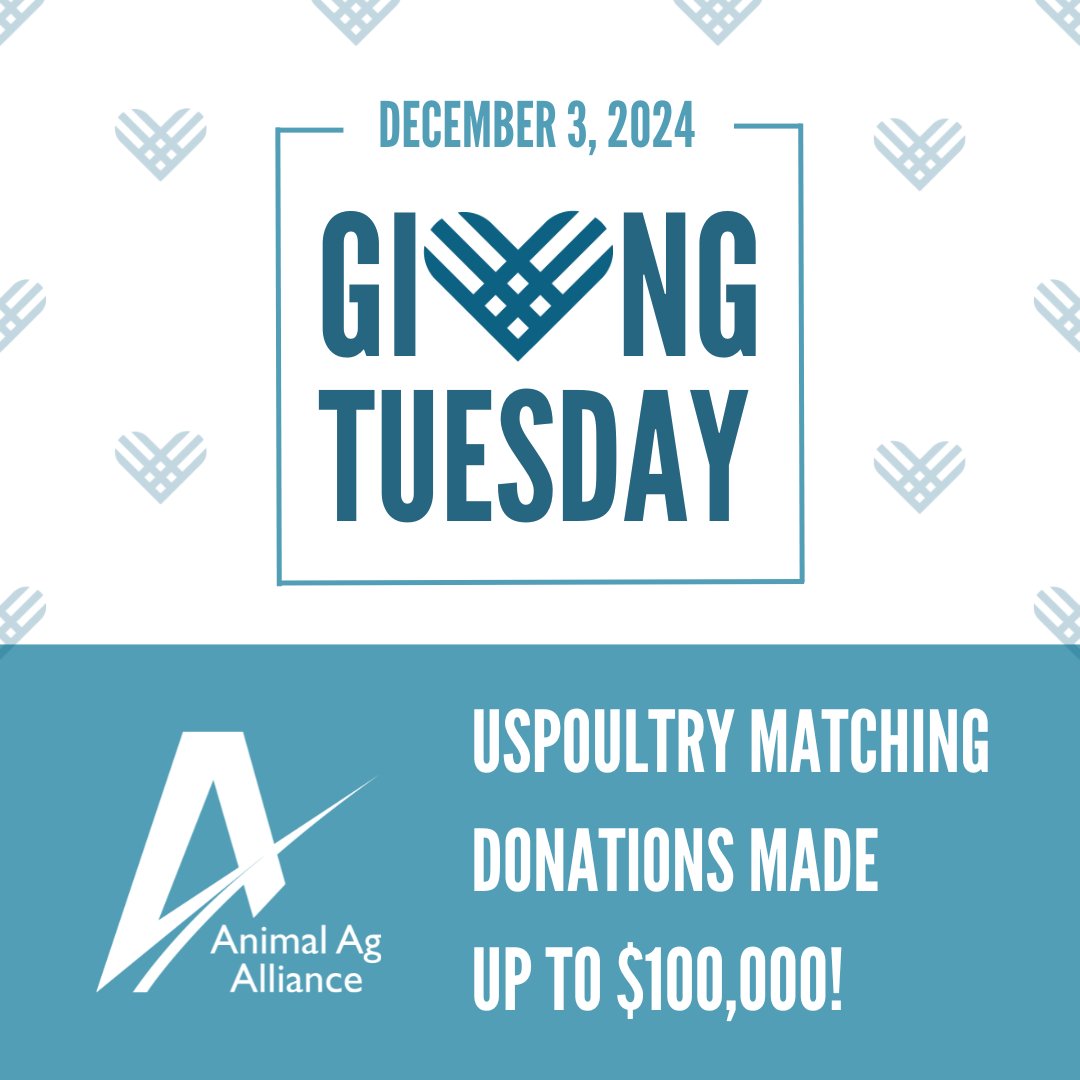 USPOULTRY1947's tweet photo. Join #USPOULTRY in supporting @AnimalAg this giving season! Donations made now through #GivingTuesday, Dec. 3, will be matched by USPOULTRY, up to $100,000. Donate today: https://t.co/QTOYKY1H5h https://t.co/2Wc5mlCAaL