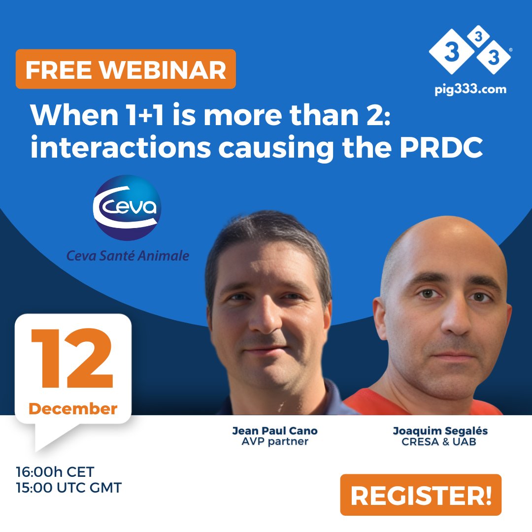 📅 On December 12th at 4 PM (CET) – FREE Webinar: "When 1+1 is more than 2: interactions causing the PRDC"

📲 Don’t miss this opportunity to enhance your expertise and reserve your spot! pig333.com/events/prdc-20…

#Pig333 #Webinar #FreeWebinar #PRDC2024 #SwineHealth #PigFarming