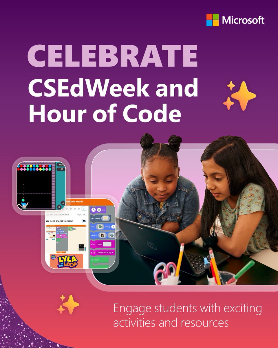 Looking for ways to celebrate #CSEdWeek and #HourOfCode with your students? 
 
See the score of resources and activities #MicrosoftEDU offers for making computer science fun: msft.it/6012oB1g8