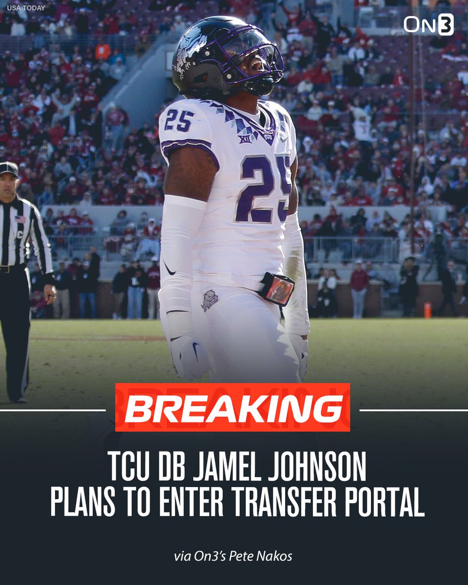TCU safety Jamel Johnson plans to enter the transfer portal, his agent <a href="/noah_reisenfeld/">noah reisenfeld</a> tells <a href="/On3sports/">On3</a>. 

The sophomore has 90 career tackles, 3 pass breakups and a forced fumble. 

on3.com/transfer-porta…