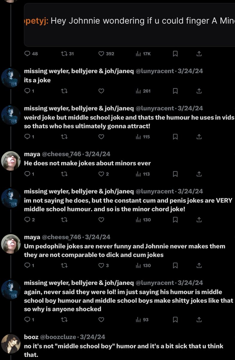 boozcluze's tweet photo. they didn’t make a “dumb joke” it was a PEDO JOKE, that u and ONLY u defended, and then after u were told it’s weird to say that u just started spewing bullshit. why u wanted the pedo joke to b justified so bad? i’m not sure. you just felt the need to keep the idiocracy going ig. https://t.co/mvS1qBHnZA