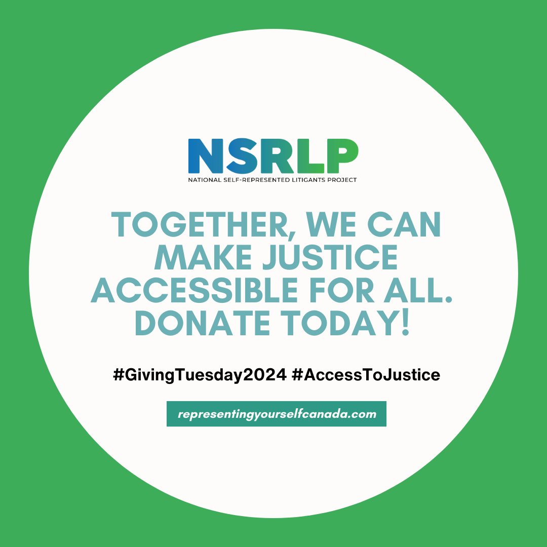 Consider donating this week to help support our mission of creating systemic change to better meet the needs of SRLs! canadahelps.org/en/dn/m/103093

Swipe through to see a few ways in which your support helps us.  

2/2 

#GivingTuesday2024 #AccessToJustice