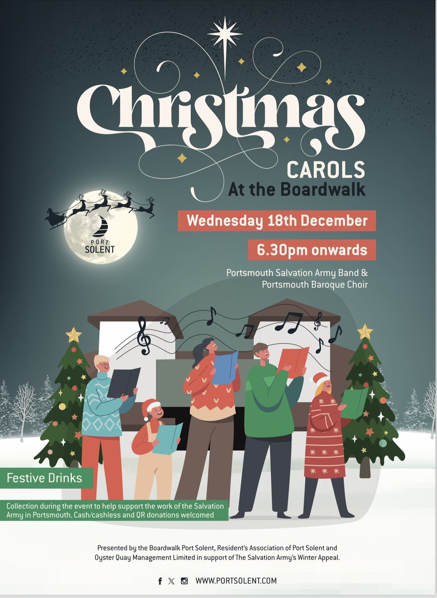 PortSolentRes's tweet photo. RAPS is delighted to be supporting Christmas Carols at The Boardwalk again, raising money for the Salvation Army's work in Portsmouth. We'll be in the space outside The Botanical, mince pies &amp; hot chocolate £5, all added to the money raised.
Carol sheets will be provided. https://t.co/lRRXeTTMy1