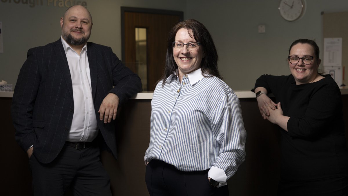 Our 'second chance' staff profile is with our SMT, led by Practice Business Manager Joanne Urquhart-Arnold (centre), HR Manager Andrew Dagys, left, and Operations Manager Emma Stuart, right. Although not front-facing, they are the heartbeat of operations within the surgery...