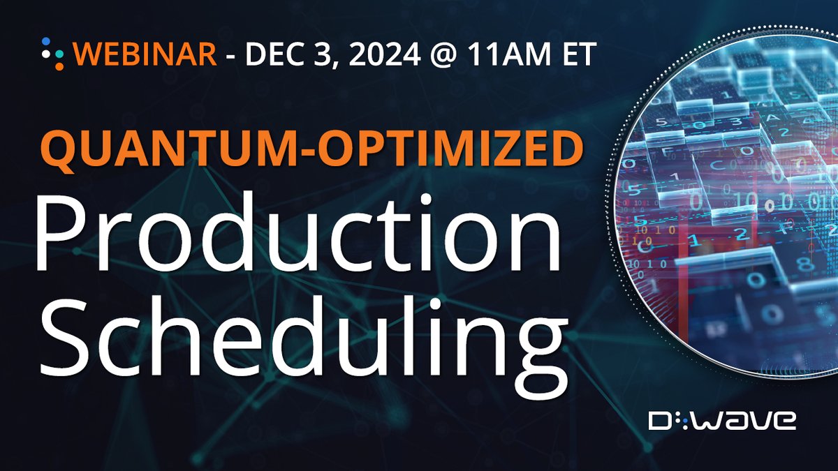 dwavequantum's tweet image. Join Axel Daian, who will discuss how #quantumoptimization can help minimize inventory costs, reduce lead times, and improve operational efficiency. Don't miss this #opportunity to see how quantum can fuel operational excellence.
Register now: dwavesys.zoom.us/webinar/regist…
$QBTS