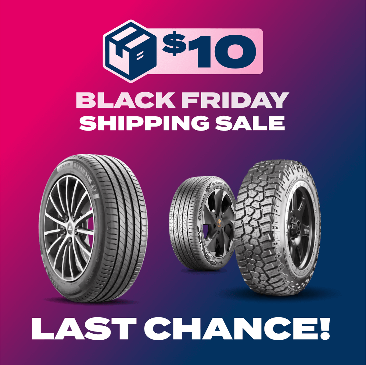 🎁 Don't miss your opportunity to put new tires under the tree for less with $10 shipping! Combine this offer with a rebate for the best deal! 

🚚 Use code BFSHIPPING at checkout for $10 shipping per tire. Ends 12/2.

Shop all rebates and deals here: zurl.co/QYFf
