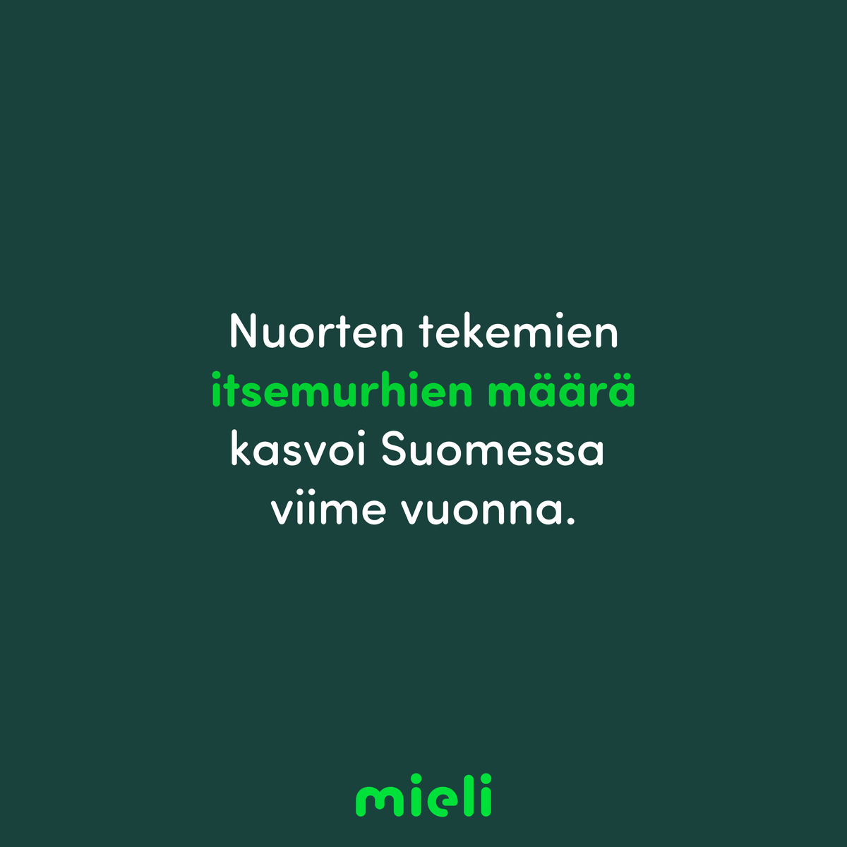Itsemurhaan kuoli viime vuonna 116 nuorta. Se on 28 kuolemaa enemmän kuin edellisenä vuotena.

Kehitys kertoo surullista tarinaa nuorten pahoinvoinnista. 

🔗Lue lisää: mieli.fi/artikkelit/its…