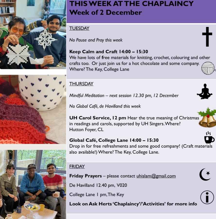 Reverend Fiona Souter (@uhchaplain) on Twitter photo Some changes to our usual programme this week. Join us for the UH Carol Service on 5 December to hear readings and carols with the true meaning of Christmas, supported by UH Singers. Not to be missed! #Christmas 🎄🔔🎄🎶 <a href="/UniofHerts/">University of Hertfordshire</a> <a href="/unihertsarts/">UH Arts + Culture</a> Some changes to our usual programme this week. Join us for the UH Carol Service on 5 December to hear readings and carols with the true meaning of Christmas, supported by UH Singers. Not to be missed! #Christmas 🎄🔔🎄🎶 <a href="/UniofHerts/">University of Hertfordshire</a> <a href="/unihertsarts/">UH Arts + Culture</a>