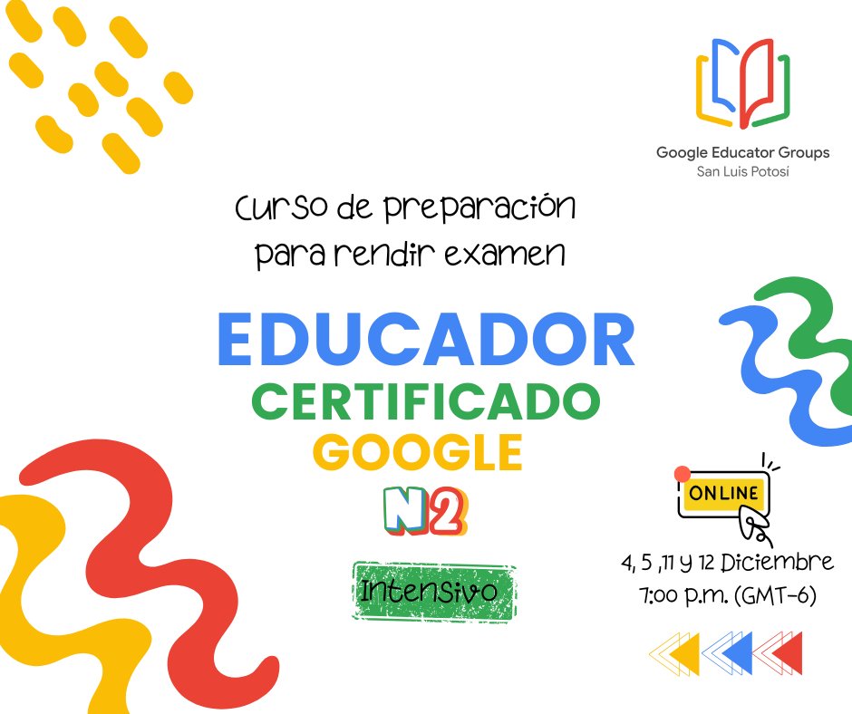 Queremos verte certificado antes de terminar el año! Por eso, te invitamos a participar de este curso intensivo de capacitación para rendir tu examen de Nivel 2 cómo educador de Google. Te animas? lnkd.in/gvi7jYCS
<a href="/GEGHispano/">GEG Hispanoamérica</a> #gegprogram #googleforedu