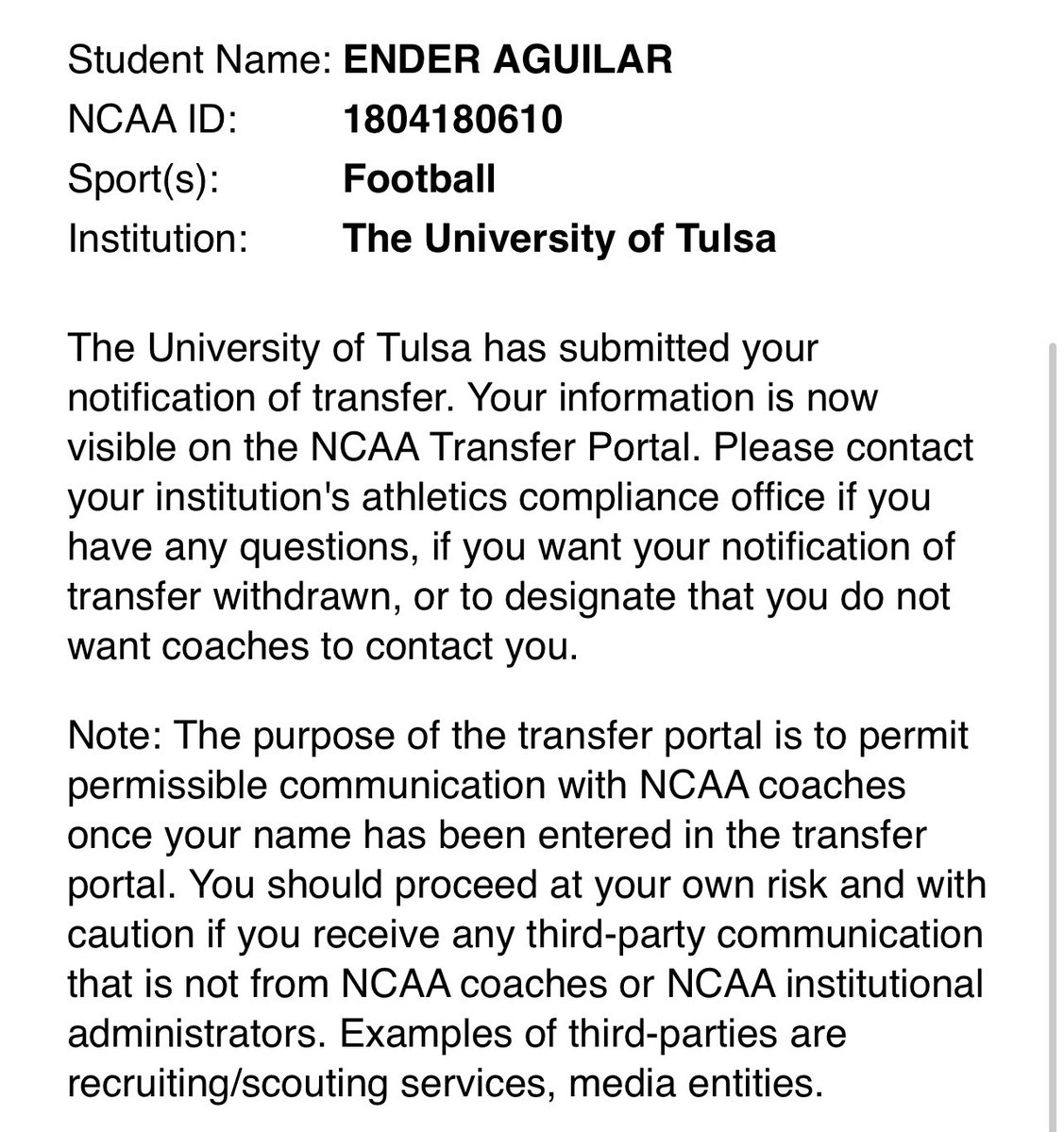 Thank you Tulsa football,

It’s been a blessing to play offensive line for the Golden Hurricanes. After much prayer I have decided to put my name into the transfer portal.
