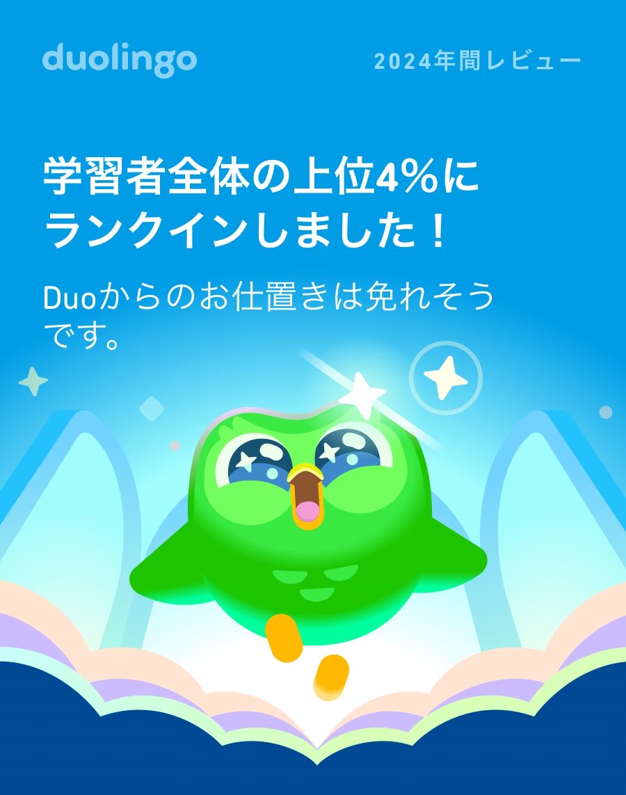 kcocococo's tweet photo. 今年はDuoのお仕置きから逃げ切れそう？ #Duolingo365 https://t.co/ZcDiegMQJI