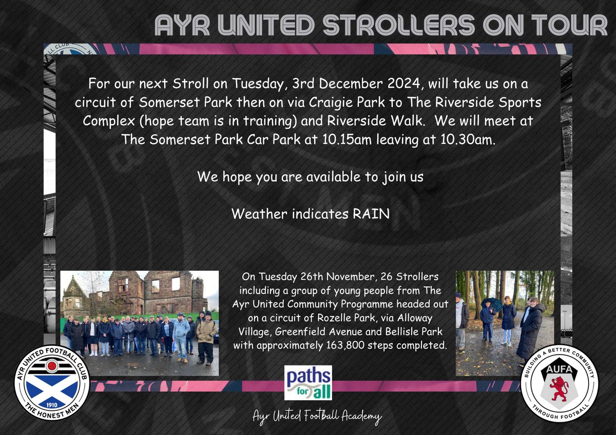 wellbeingaufa's tweet photo. Details below for Stroll on Tuesday 3rd December 2024. https://t.co/7nmB4bfHIW