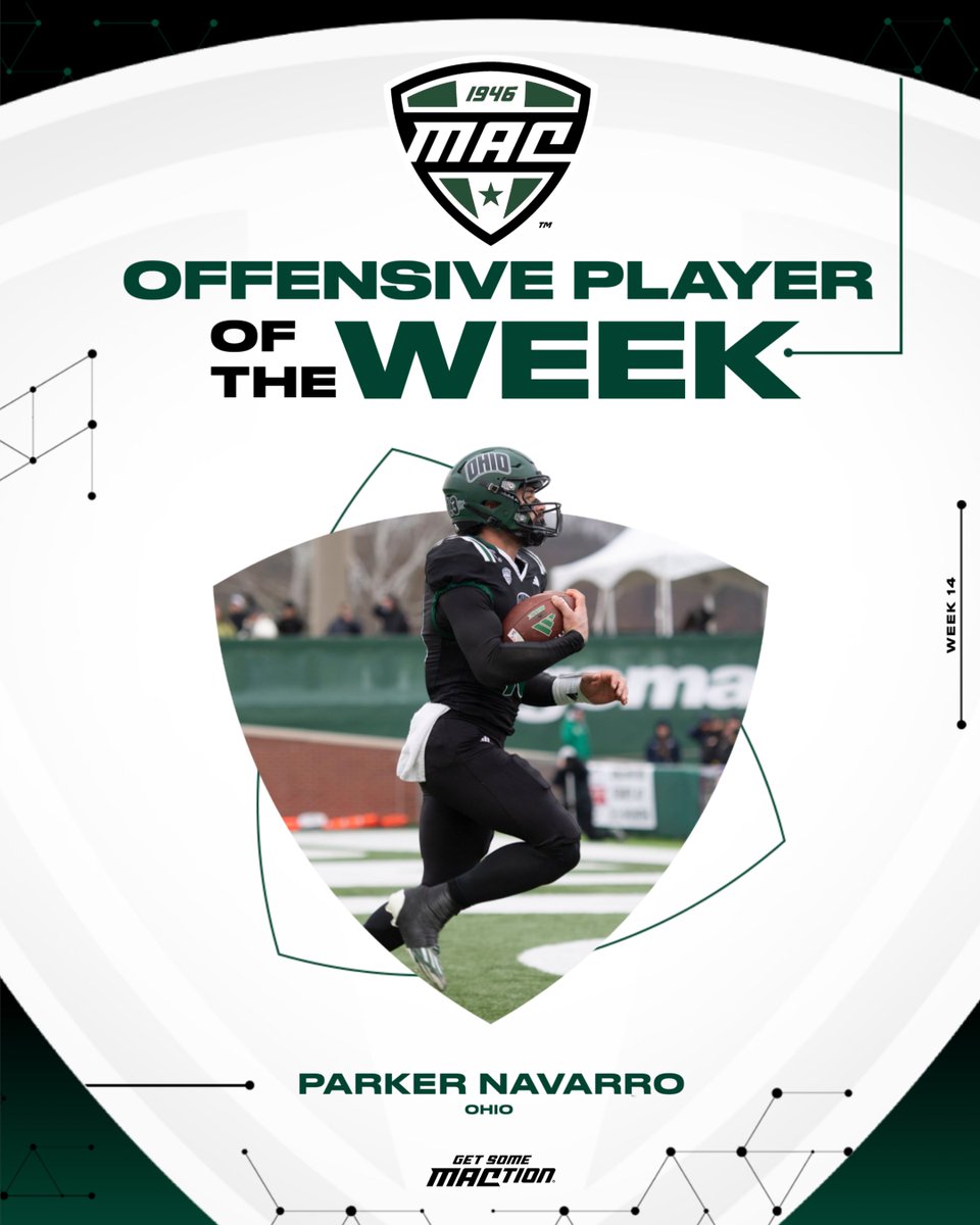 🏈 Offensive Player of the Week 🏈

<a href="/ParkerNavarro5/">Parker Navarro</a> finished Ohio's 42-21 victory over Ball State on Friday with 169 passing yards, going 7-for-11 with three touchdowns in the air. 

Additionally, Navarro was the team's leading rusher, recording two touchdowns on 11 touches and