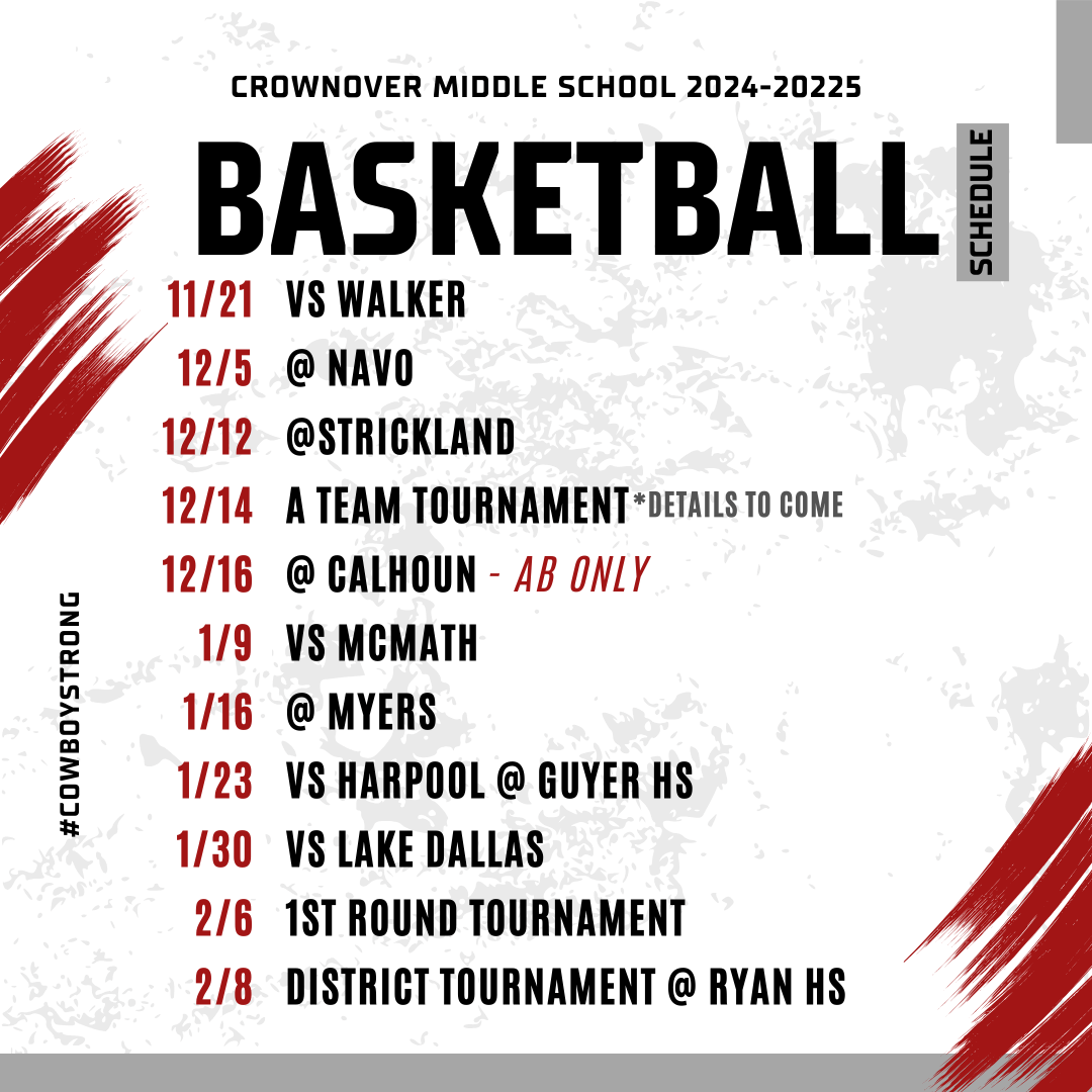 8th grade and 7th grade 
2024-2025 Basketball season schedule!